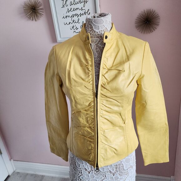 Flawless Yellow Leather Wilsons Maxima jacket coat M such a fun color - Picture 11 of 15